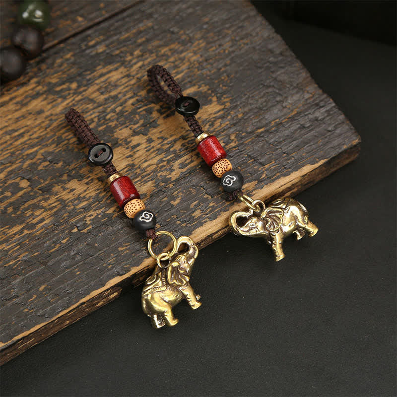 Buddha Stones 真鍮製の象、五帝銭、ひょうたん、貔貅（ひきゅう）の知恵のキーホルダー - image 3