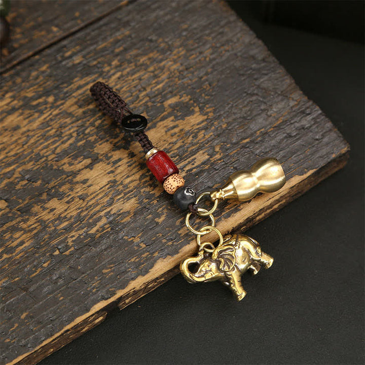 Buddha Stones 真鍮製の象、五帝銭、ひょうたん、貔貅（ひきゅう）の知恵のキーホルダー - クラウドコードゴード - image 4