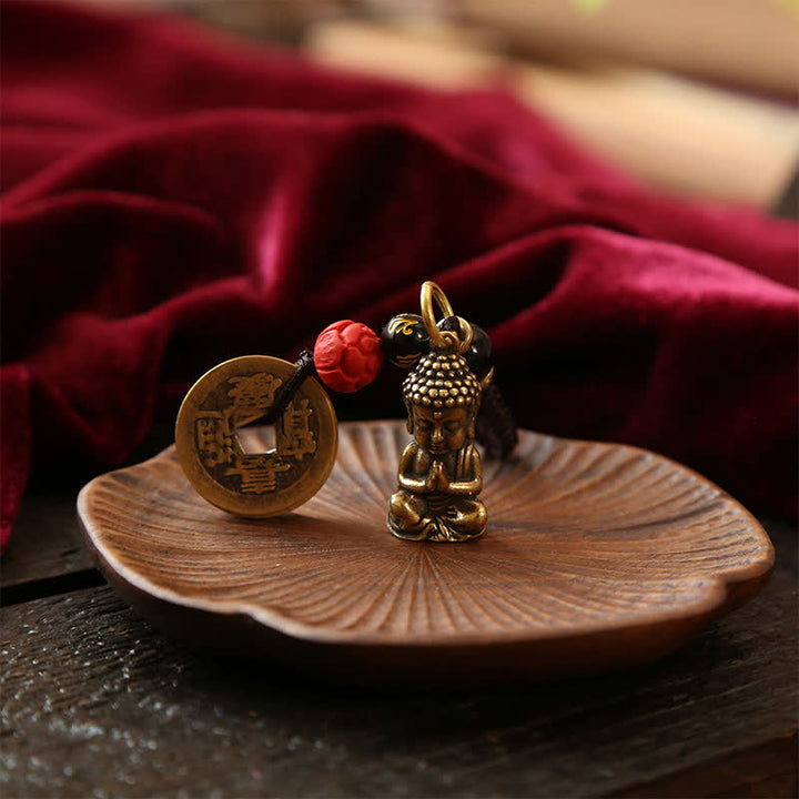 Buddha Stones 真鍮製仏像五帝銭編み紐慈悲キーホルダー - image 11