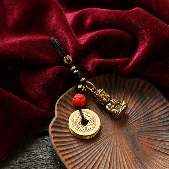 Buddha Stones 真鍮製仏像五帝銭編み紐慈悲キーホルダー - image 14