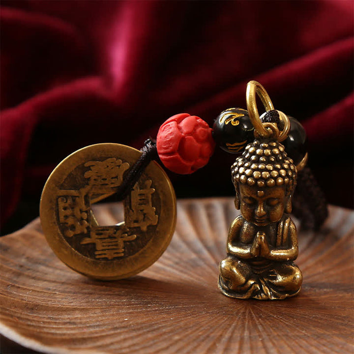 Buddha Stones 真鍮製仏像五帝銭編み紐慈悲キーホルダー - image 12