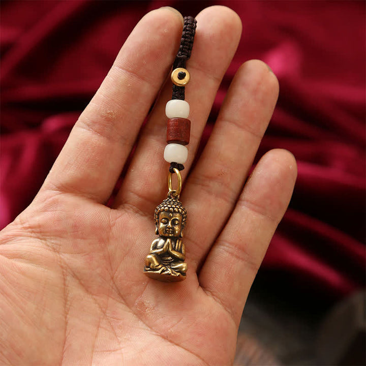 Buddha Stones 真鍮製仏像五帝銭編み紐慈悲キーホルダー - image 2