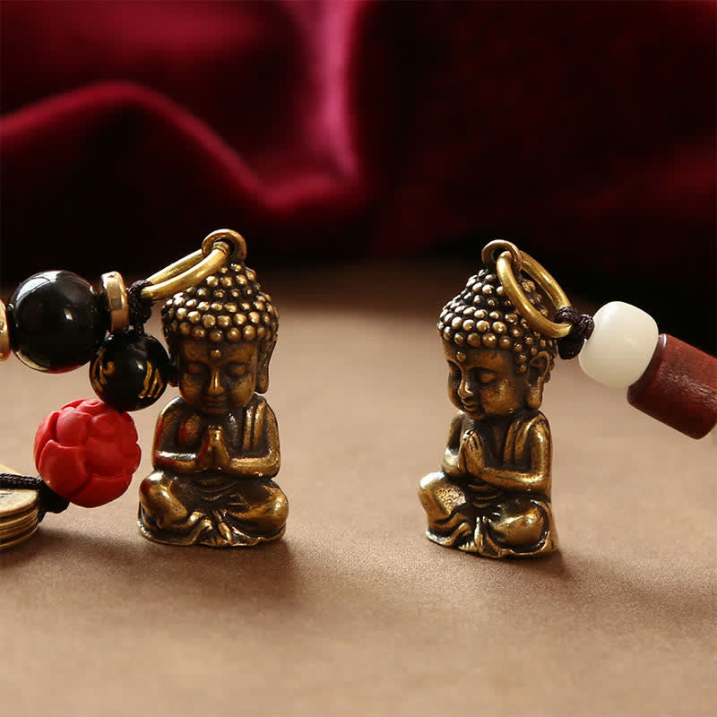 Buddha Stones 真鍮製仏像五帝銭編み紐慈悲キーホルダー - image 21