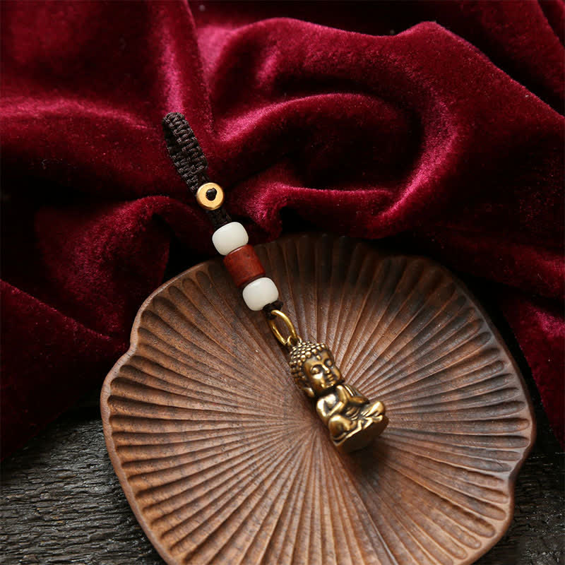 Buddha Stones 真鍮製仏像五帝銭編み紐慈悲キーホルダー - image 3