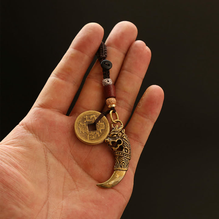 Buddha Stones 銅製貔貅編み五帝銭ひょうたん富のキーホルダー - image 13
