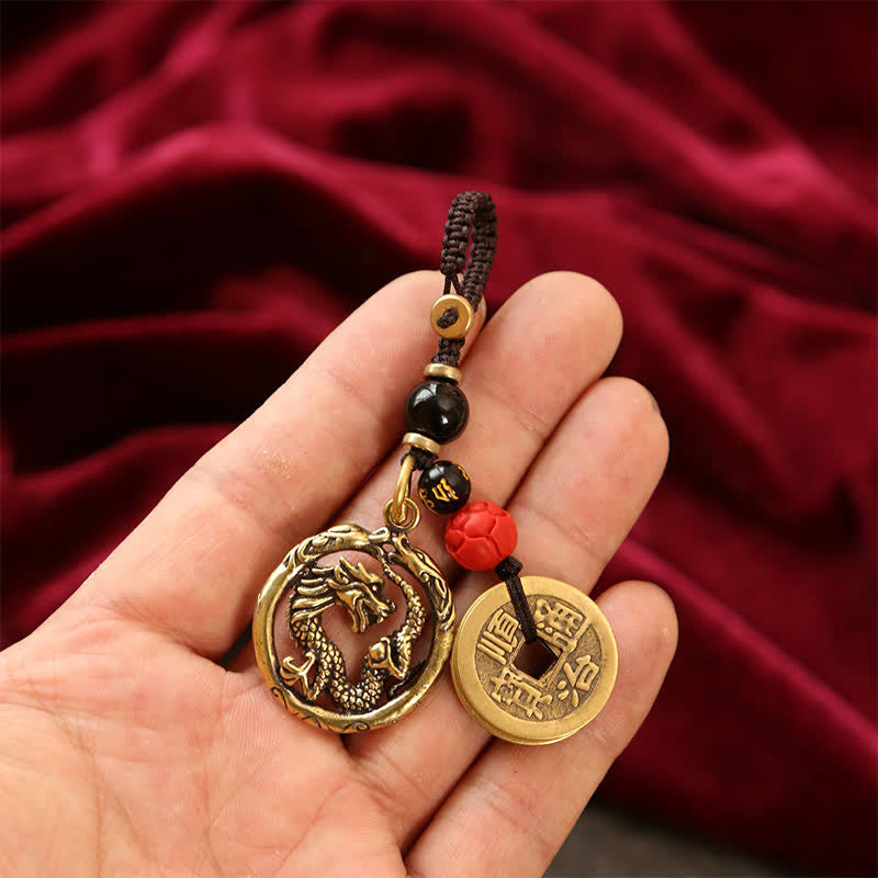 Buddha Stones 銅製龍の富を象徴する編み込みラウンドキーホルダー - image 12