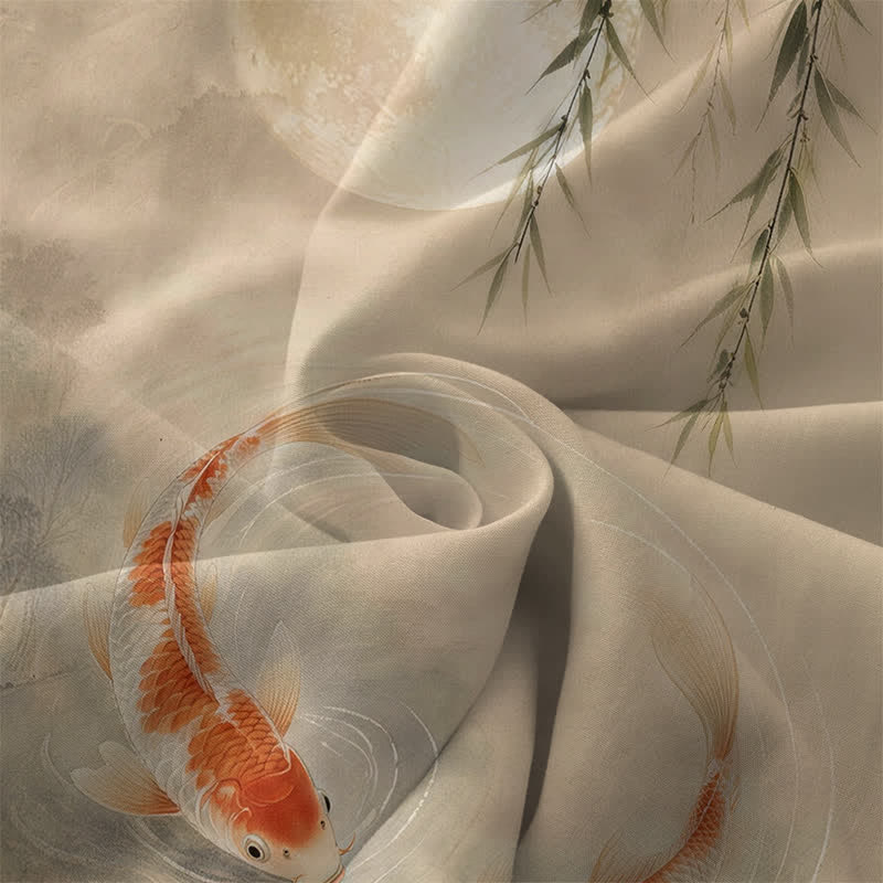 Buddha Stones 夏用カジュアルインク鯉柳柄レディースサマーノースリーブミディドレス（ポケット付き） - image 3