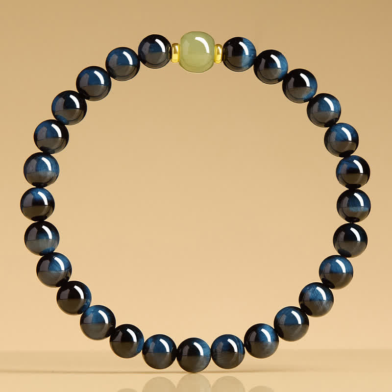 Buddha Stones ブルータイガーアイと和田翡翠の丸玉を使った直感ブレスレット - image 3