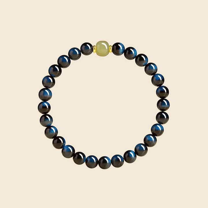 Buddha Stones ブルータイガーアイと和田翡翠の丸玉を使った直感ブレスレット - image 1