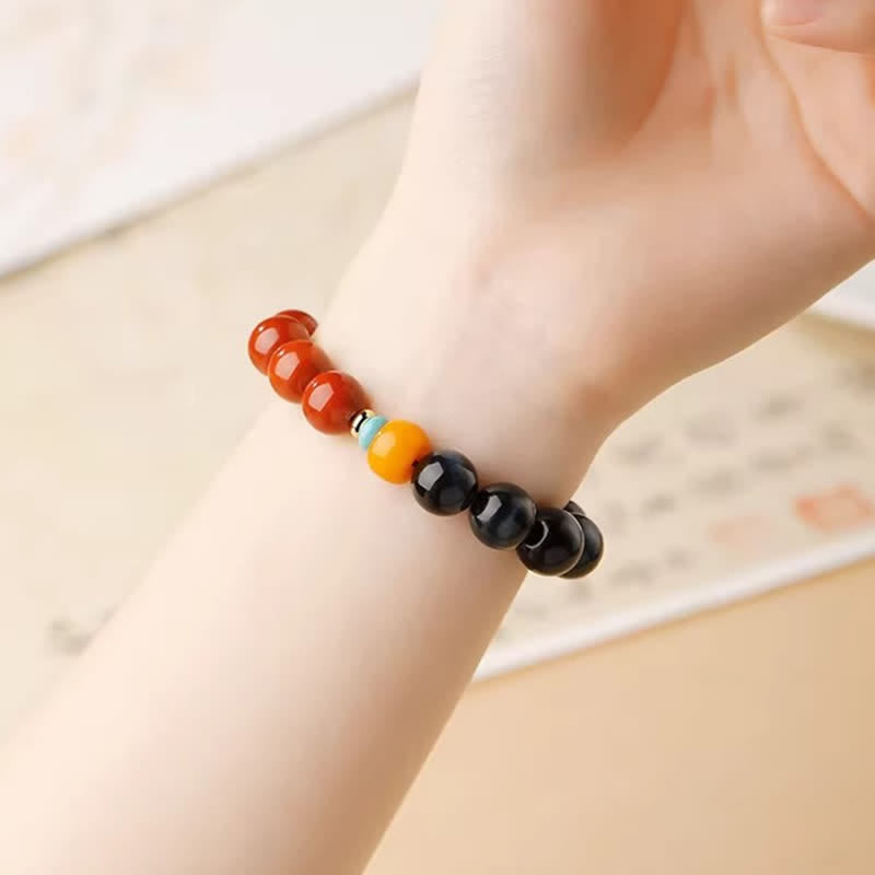 Buddha Stones ブルータイガーアイとサウスレッドアゲートのパワーラウンドビーズブレスレット - image 11