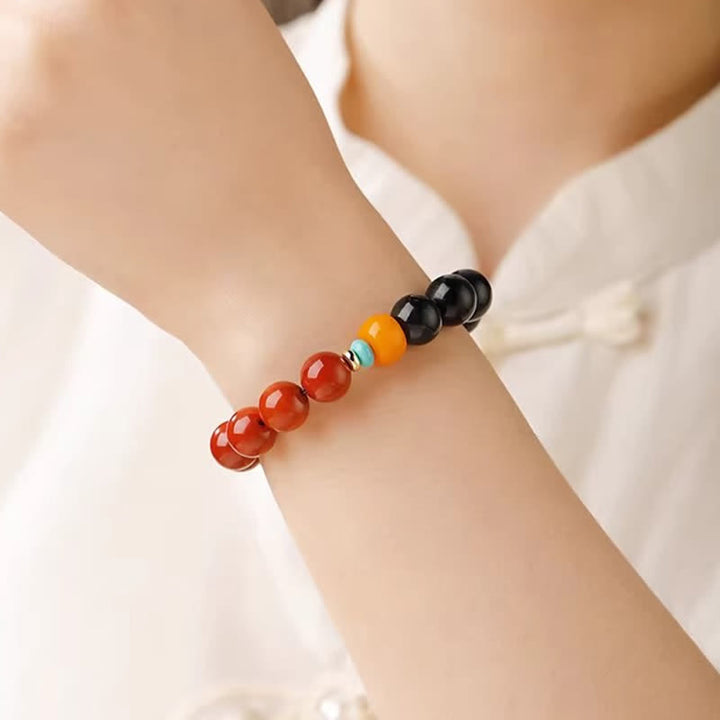 Buddha Stones ブルータイガーアイとサウスレッドアゲートのパワーラウンドビーズブレスレット - image 12