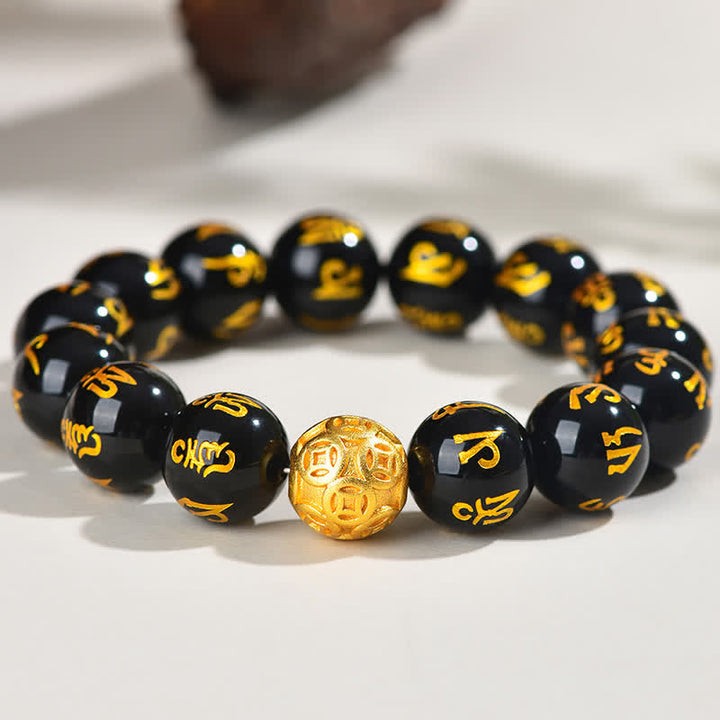 Buddha Stones 黒曜石のオム・オーム・マニ・パドメ・フム強さブレスレット - image 13