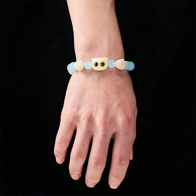 Buddha Stones ブルーカルセドニーの手彫り猫の純潔ビーズブレスレット - image 17