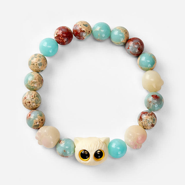 Buddha Stones 寿山石手彫り猫清浄レリーフビーズブレスレット - image 16