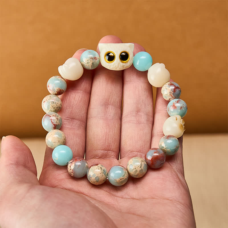 Buddha Stones 寿山石手彫り猫清浄レリーフビーズブレスレット - image 14
