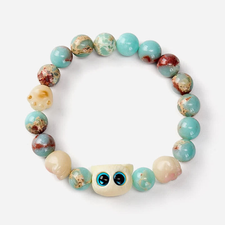 Buddha Stones 寿山石手彫り猫清浄レリーフビーズブレスレット - image 4