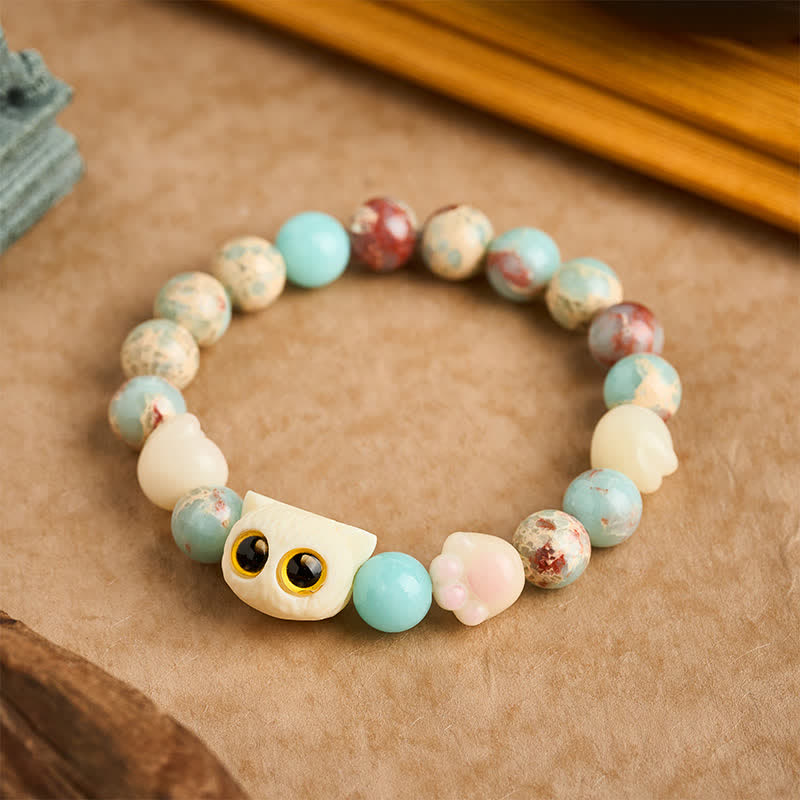 Buddha Stones 寿山石手彫り猫清浄レリーフビーズブレスレット - image 12
