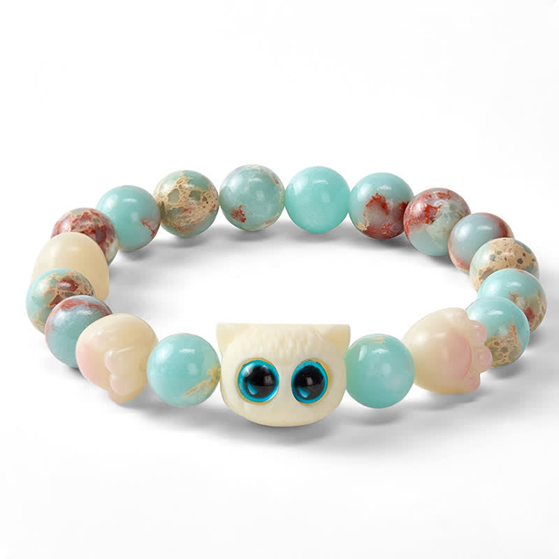 Buddha Stones 寿山石手彫り猫清浄レリーフビーズブレスレット - image 3