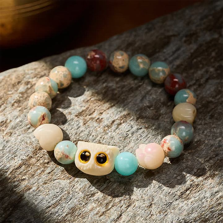 Buddha Stones 寿山石手彫り猫清浄レリーフビーズブレスレット - image 13