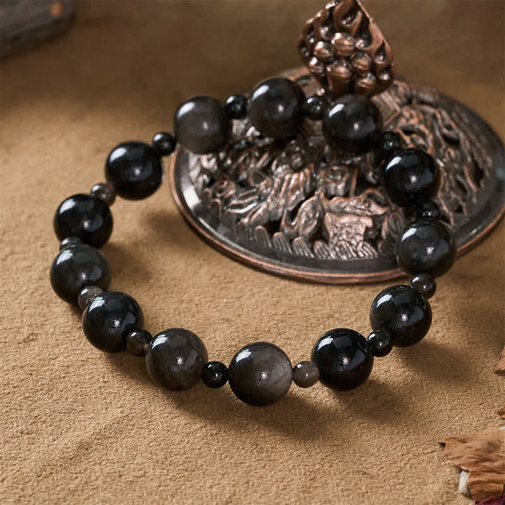 Buddha Stones 黒曜石製シングル・ダブルレイヤー・ラウンドビーズ・守護ブレスレット - image 4
