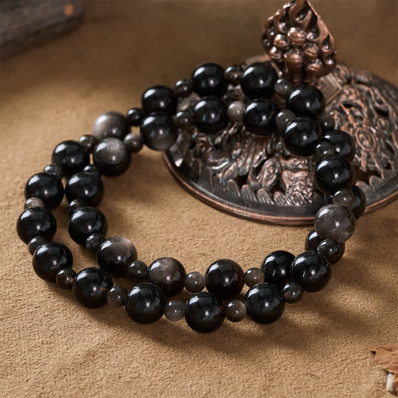 Buddha Stones 黒曜石製シングル・ダブルレイヤー・ラウンドビーズ・守護ブレスレット - image 12