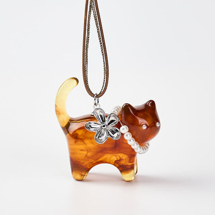 Buddha Stones 樹脂製黒茶色猫花パールビーズピースネックレス - image 1