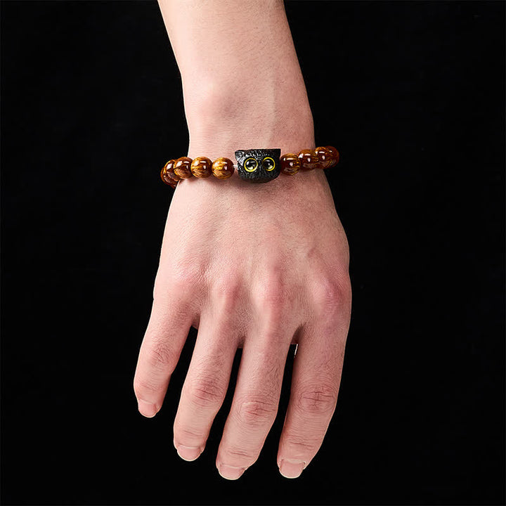 Buddha Stones 黄色の樹脂ビーズと黒檀猫のピースブレスレット - image 4