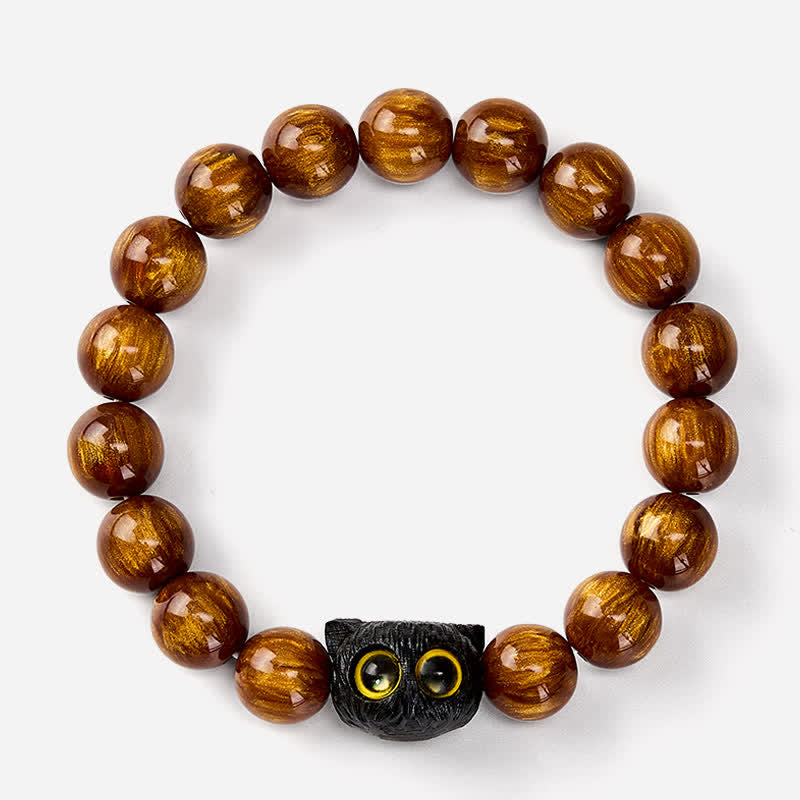 Buddha Stones 黄色の樹脂ビーズと黒檀猫のピースブレスレット - image 14