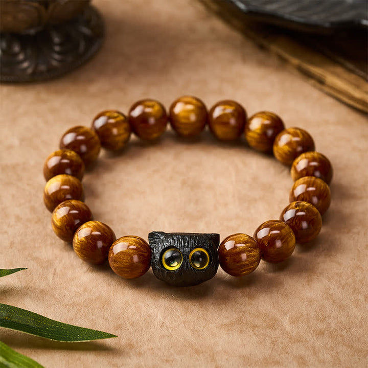 Buddha Stones 黄色の樹脂ビーズと黒檀猫のピースブレスレット - image 10
