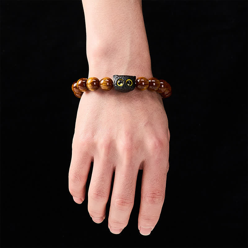 Buddha Stones 黄色の樹脂ビーズと黒檀猫のピースブレスレット - image 12