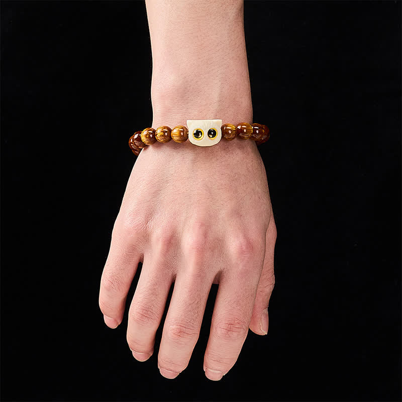 Buddha Stones 黄色の樹脂ビーズとアイボリーのフルーツキャットの知恵ブレスレット - image 4