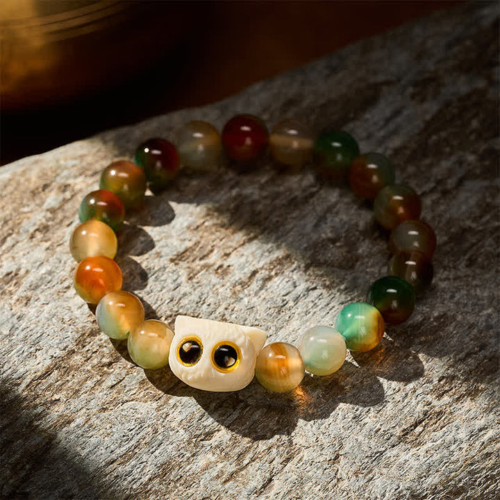 Buddha Stones 孔雀瑪瑙アイボリーフルーツキャット勇気ブレスレット - image 3