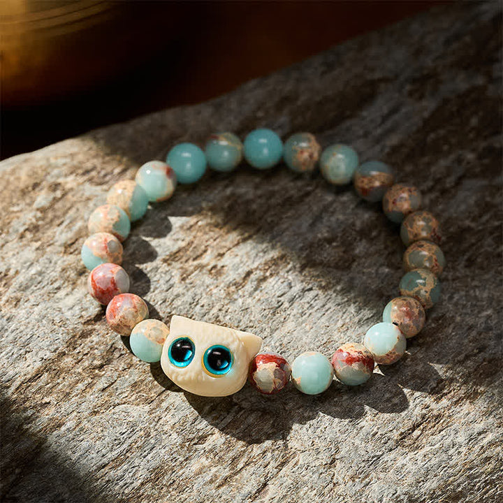 Buddha Stones 寿山石象牙フルーツ猫豊かさブレスレット - image 3