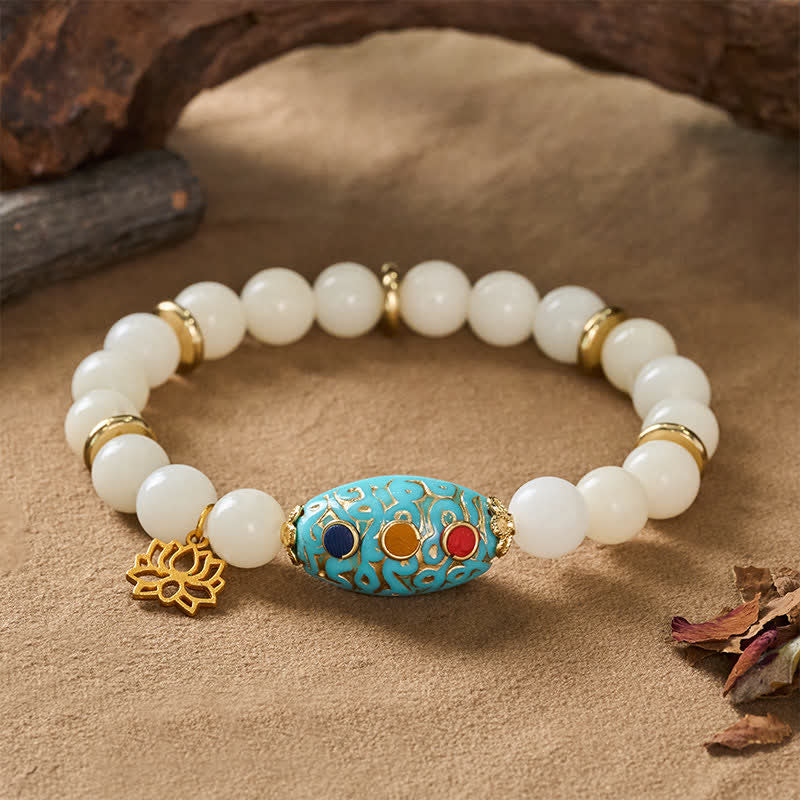 Buddha Stones 菩提樹の種とターコイズを使った蓮の悟りのブレスレット - image 1