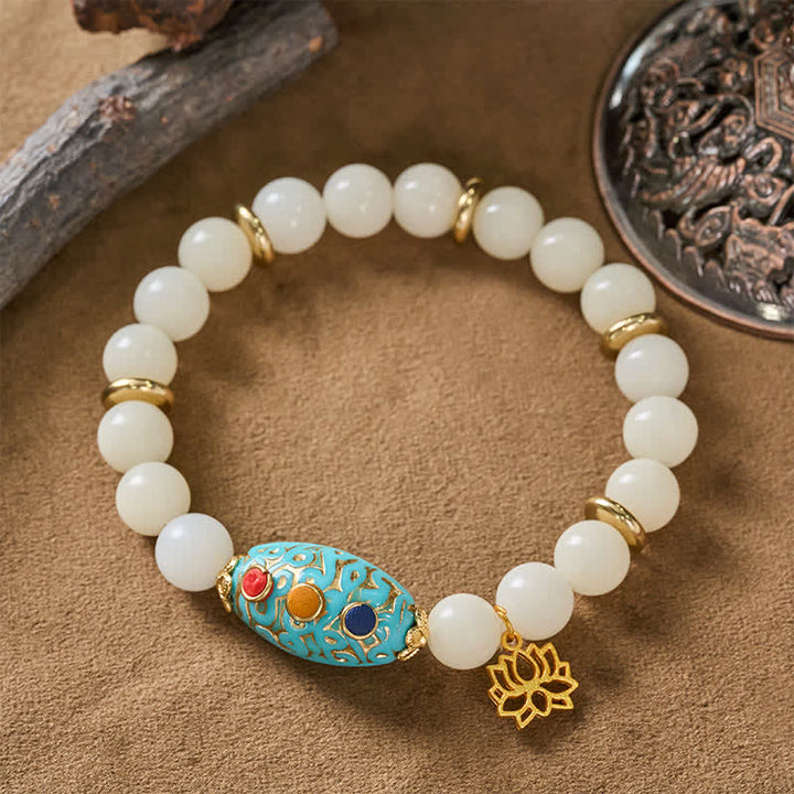 Buddha Stones 菩提樹の種とターコイズを使った蓮の悟りのブレスレット - image 4