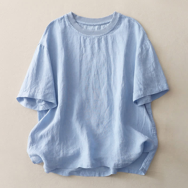 Buddha Stonesプレーンスレッドクルーネックデザインレディース半袖シャツ - ライトスカイブルー - US14、 UK/AU18、 EU46 (2XL) - image 0