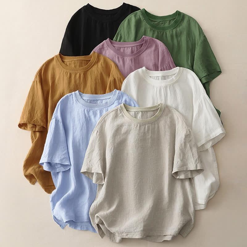 Buddha Stonesプレーンステッチクルーネックデザインレディースポリエステル半袖シャツ - image 33
