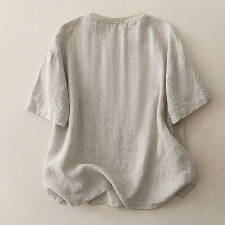 Buddha Stonesプレーンステッチクルーネックデザインレディースポリエステル半袖シャツ - image 25