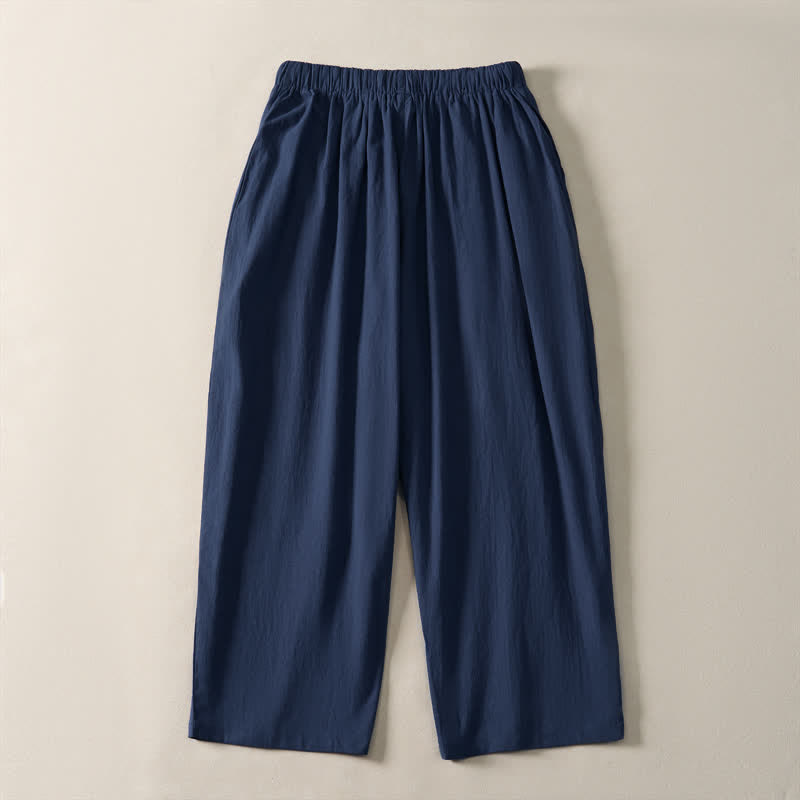 Buddha Stones 夏物カジュアルドローストリング無地クロップドパンツメンズハーレムパンツポケット付き - image 1