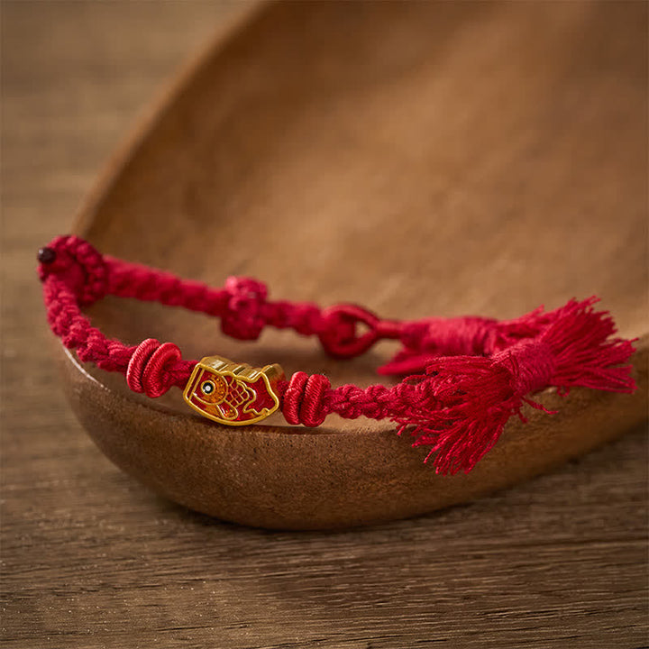 Buddha Stones 縁起の良い赤紐の鯉の成就ブレスレット - image 3