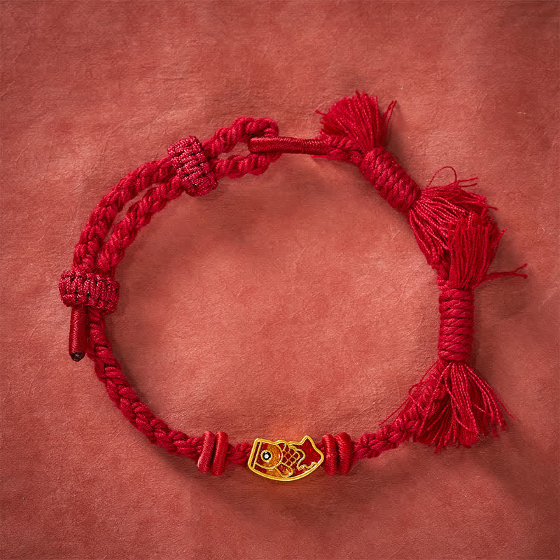 Buddha Stones 縁起の良い赤紐の鯉の成就ブレスレット - image 2