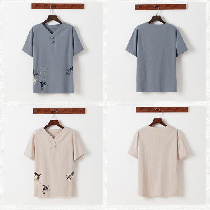 Buddha Stones 夏用唐風カジュアルカエルボタン竹柄コットンリネン半袖シャツパンツメンズ瞑想服（ポケット付き）2点セット - image 21
