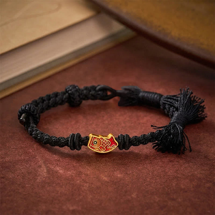 Buddha Stones 縁起の良い赤紐の鯉の成就ブレスレット - 黒い紐 - image 15