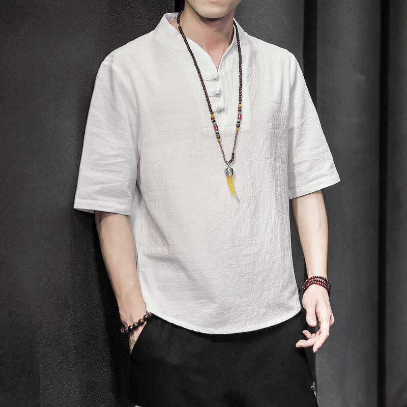 Buddha Stonesカジュアル サマー ハーフスリーブシャツ メンズ 半袖シャツ - 白 - US/UK/AU46、 EU56 (5XL) - image 0