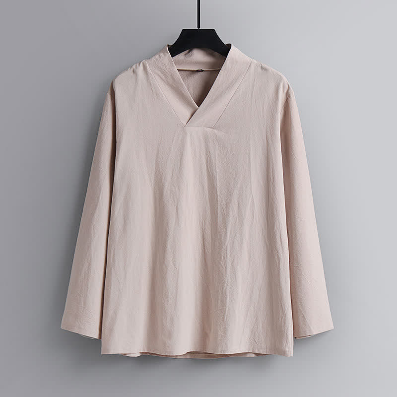 Buddha Stonesクロスカラーコットンリネン唐装漢服上下セットメンズ - image 11
