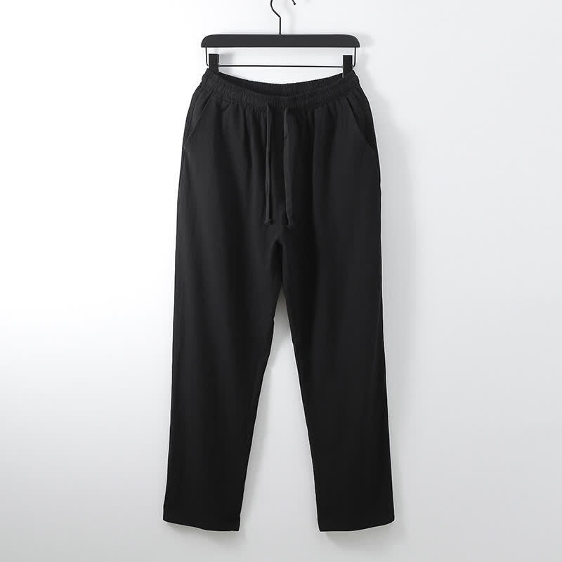 Buddha Stonesクロスカラーコットンリネン唐装漢服上下セットメンズ - image 8
