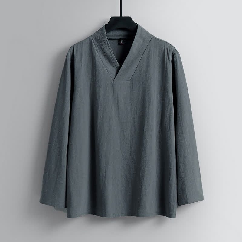Buddha Stonesクロスカラーコットンリネン唐装漢服上下セットメンズ - image 1