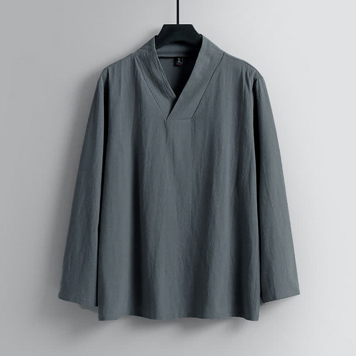 Buddha Stonesクロスカラーコットンリネン唐装漢服上下セットメンズ - image 1