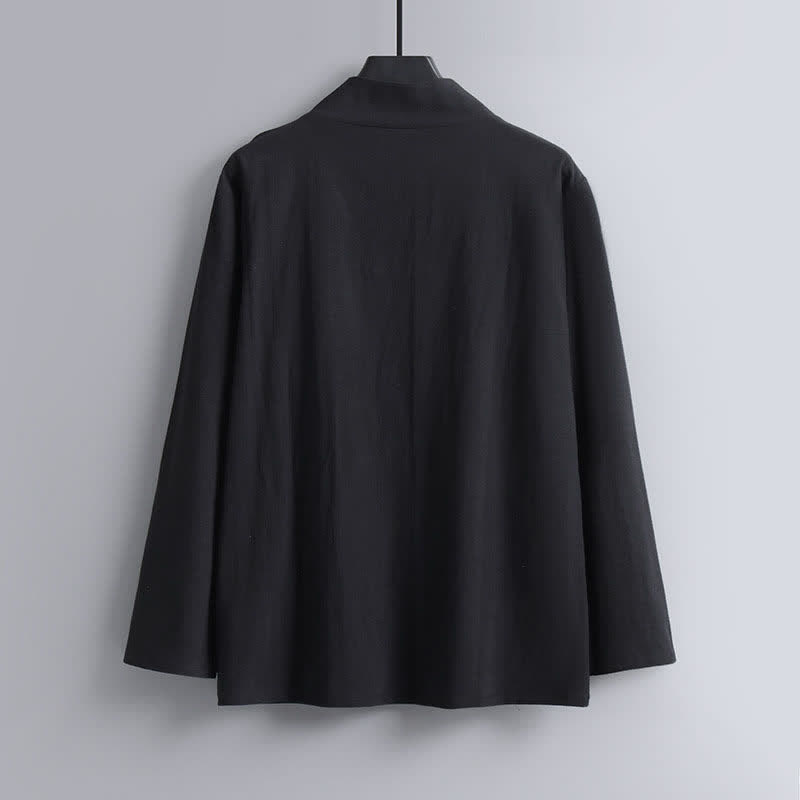 Buddha Stonesクロスカラーコットンリネン唐装漢服上下セットメンズ - image 5