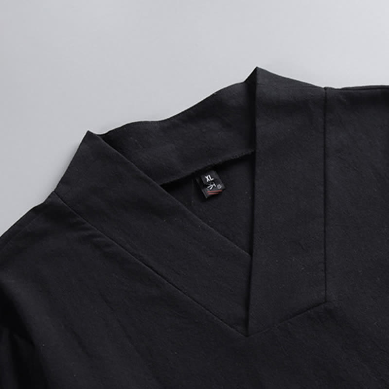Buddha Stonesクロスカラーコットンリネン唐装漢服上下セットメンズ - image 6
